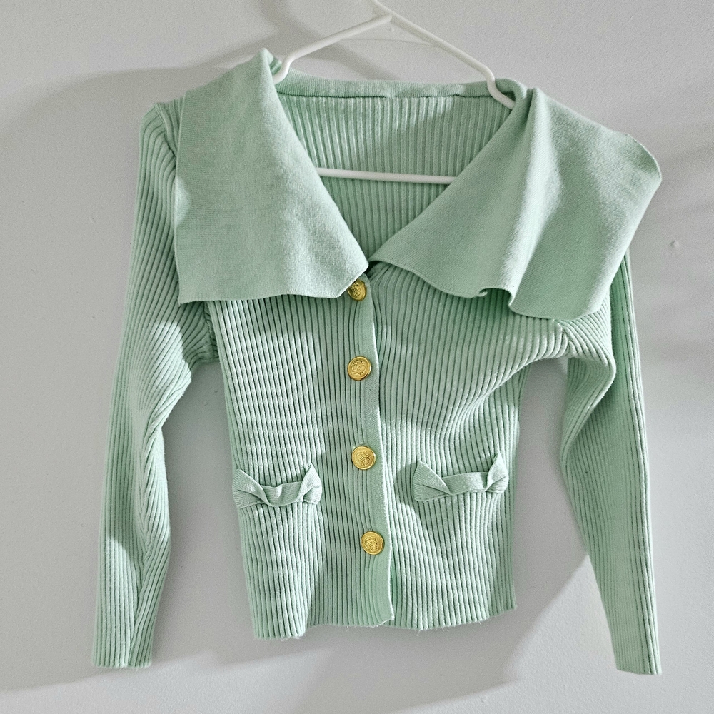 Mint Green Button-Up Women's Sweater